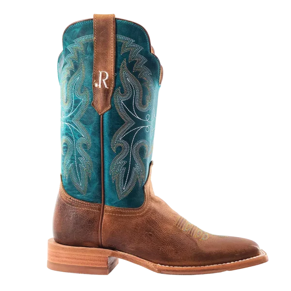 Load image into Gallery viewer, R. Watson 11" Cowhide Wide Square Toe Boot - Honey Cowhide / Azure Cowhide
