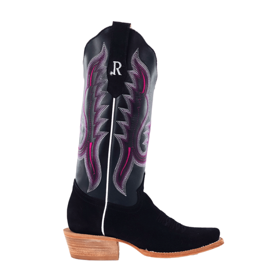 R. Watson 13" Roughout Cowhide Narrow Square Toe Boot - Black