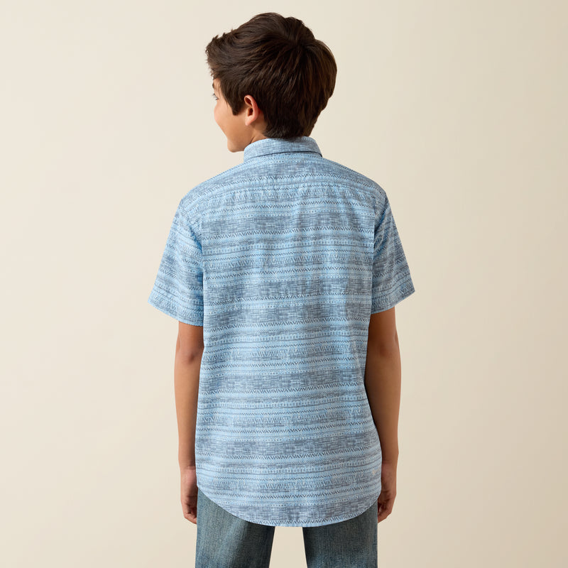 Load image into Gallery viewer, Ariat Boys VentTEK Outbound Short Sleeve Print Shirt - Blissful Blue
