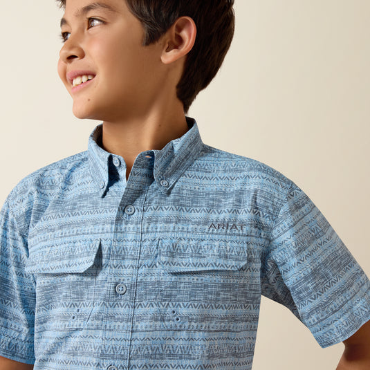 Ariat Boys VentTEK Outbound Short Sleeve Print Shirt - Blissful Blue
