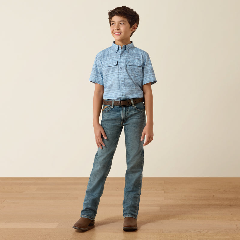Load image into Gallery viewer, Ariat Boys VentTEK Outbound Short Sleeve Print Shirt - Blissful Blue
