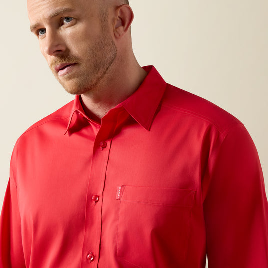 Ariat Mens Everything Classic Fit Long Sleeve Solid Shirt - Scarlet Red