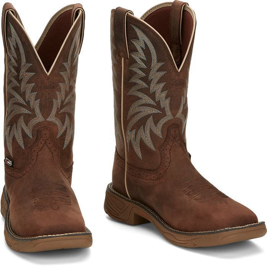 Justin 11” Stampede Rush Water Buffalo Square Toe Work Boot - Hickory Brown
