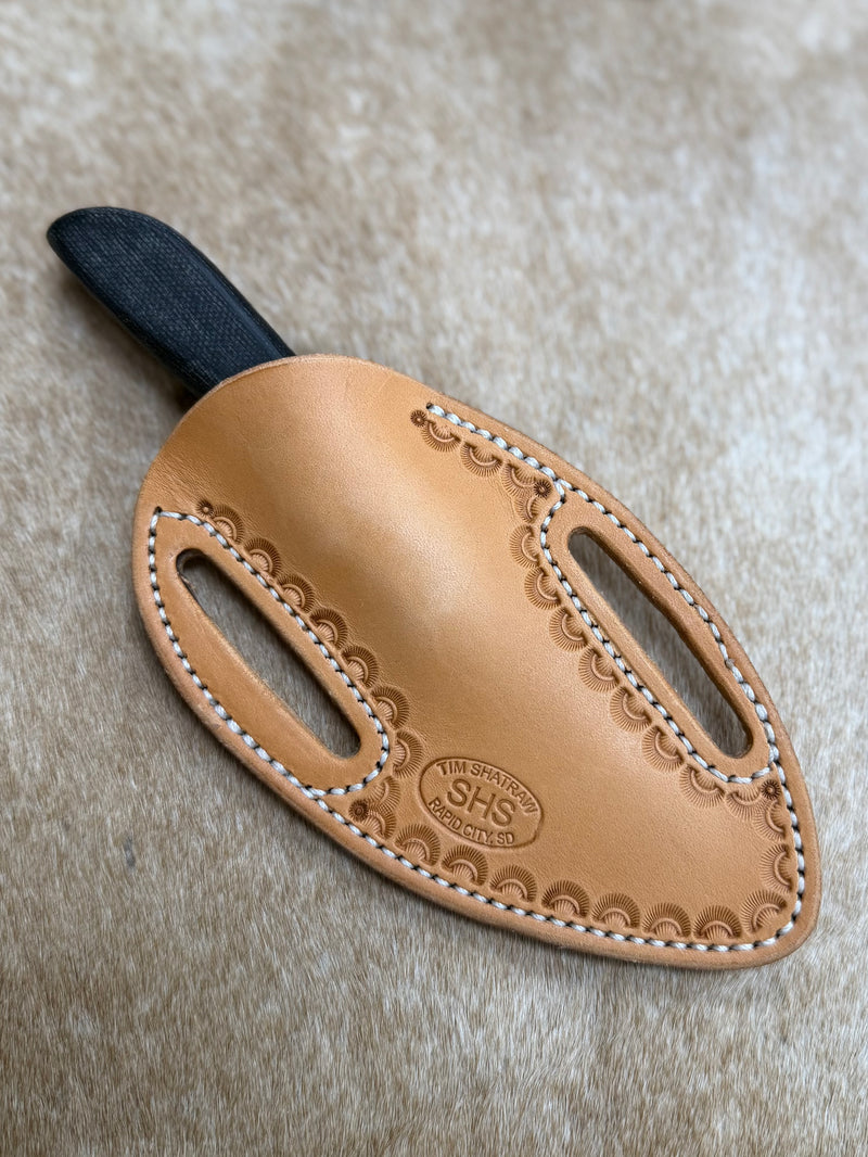 Load image into Gallery viewer, Sacred Heart Gray Wooden Handle Knife &amp; Border Sheath - Left Draw
