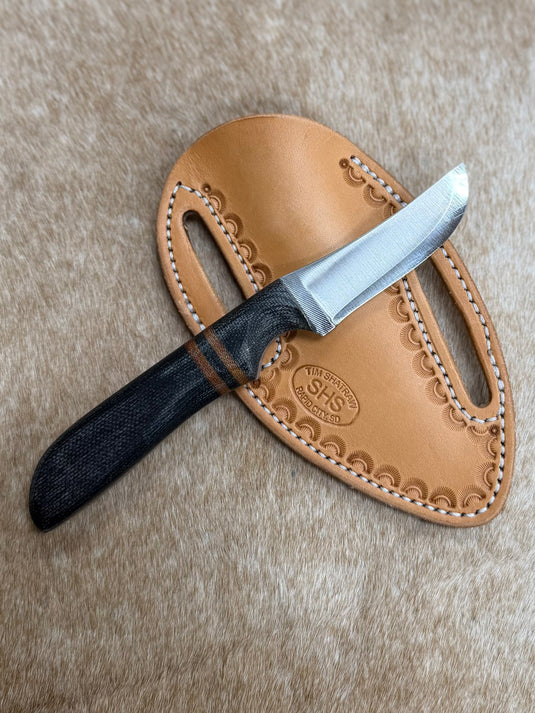 Sacred Heart Gray Wooden Handle Knife & Border Sheath - Left Draw