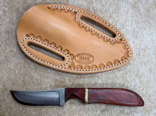 Sacred Heart Cherry Wooden Handle Knife & Border Sheath - Left Draw
