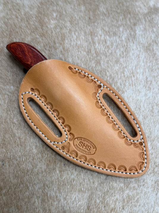 Sacred Heart Cherry Wooden Handle Knife & Border Sheath - Left Draw