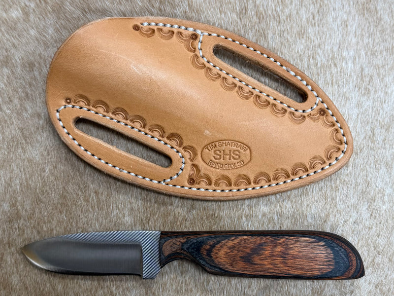 Load image into Gallery viewer, Sacred Heart Gray/Orange Wooden Handle Knife &amp; Border Sheath - Left Draw
