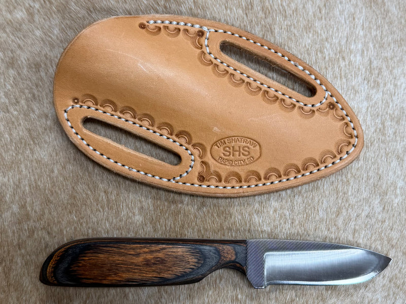 Load image into Gallery viewer, Sacred Heart Gray/Orange Wooden Handle Knife &amp; Border Sheath - Left Draw
