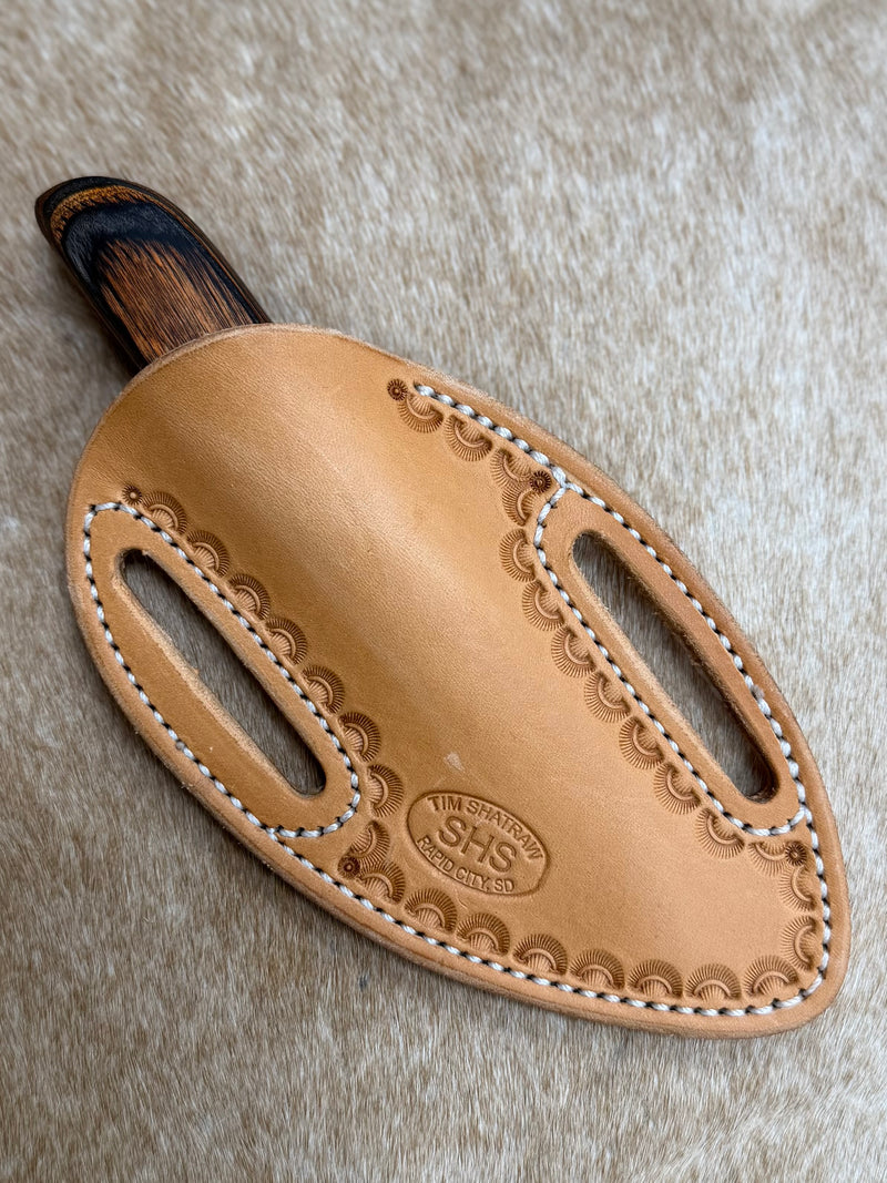 Load image into Gallery viewer, Sacred Heart Gray/Orange Wooden Handle Knife &amp; Border Sheath - Left Draw
