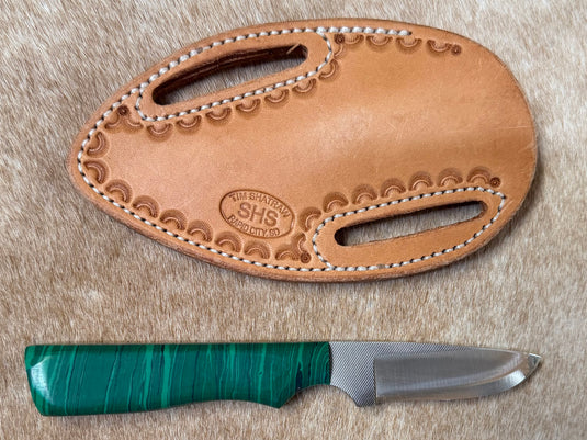 Sacred Heart Green Stone Handle Knife & Border Sheath - Right Draw