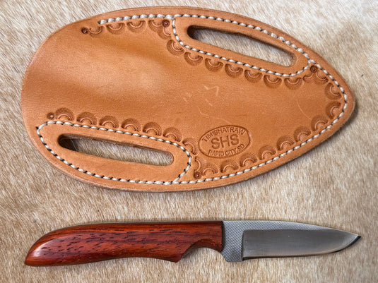 Sacred Heart Cherry Wooden Handle Knife & Border Sheath - Left Draw