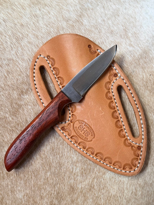 Sacred Heart Cherry Wooden Handle Knife & Border Sheath - Left Draw
