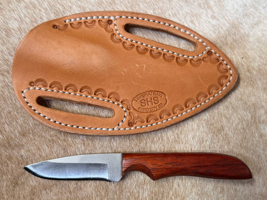 Sacred Heart Cherry Wooden Handle Knife & Border Sheath - Left Draw
