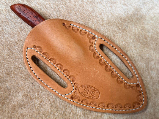 Sacred Heart Cherry Wooden Handle Knife & Border Sheath - Left Draw