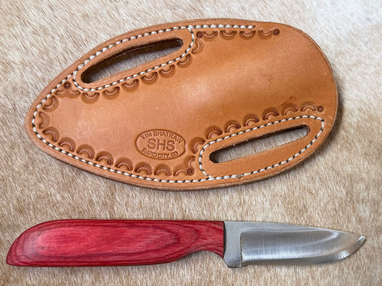 Sacred Heart Red Wooden Handle Knife & Border Sheath - Right Draw