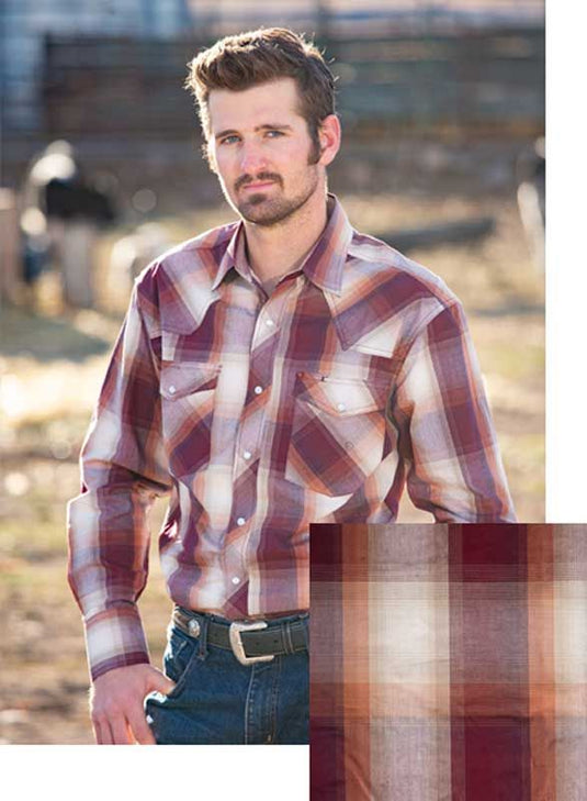 Wyoming Traders Long Sleeve Plaid Snap Shirt - Plum/Tan