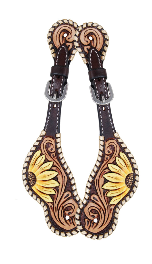 Rafter T Painted Sunflower Tooling & Metallic Whipstitch Spur Straps - Womens