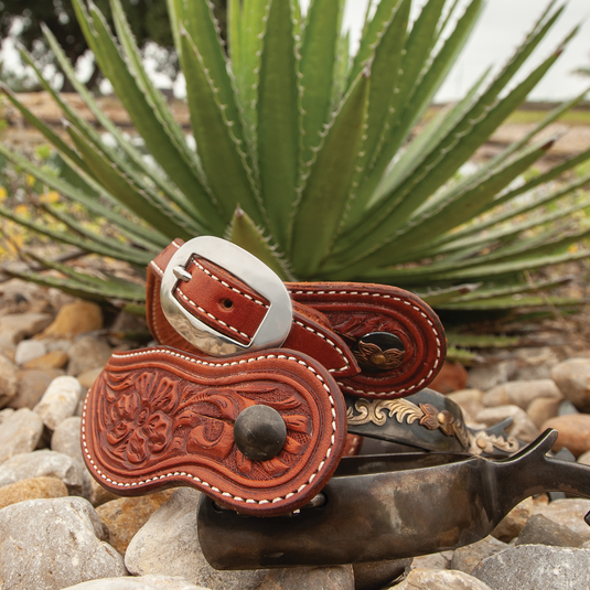 Martin Chestnut Skirting Alpine Tooled Spur Straps