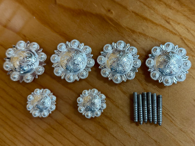 Load image into Gallery viewer, ST ST33 Silver Berry Concho Set of 6 - 1.5" &amp; 1"
