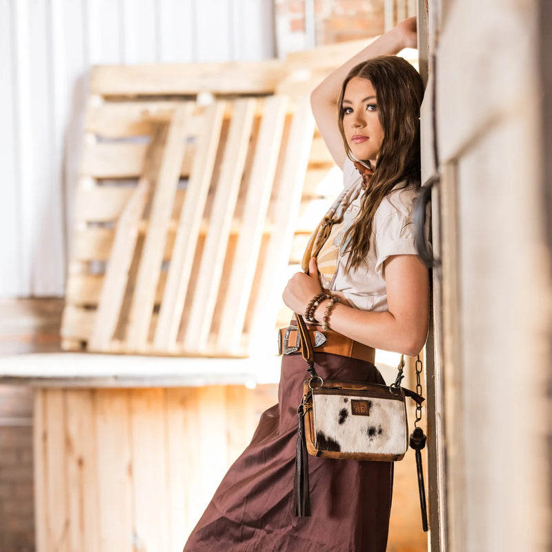 Load image into Gallery viewer, STS Guadalupe Cowhide Lily Crossbody Purse

