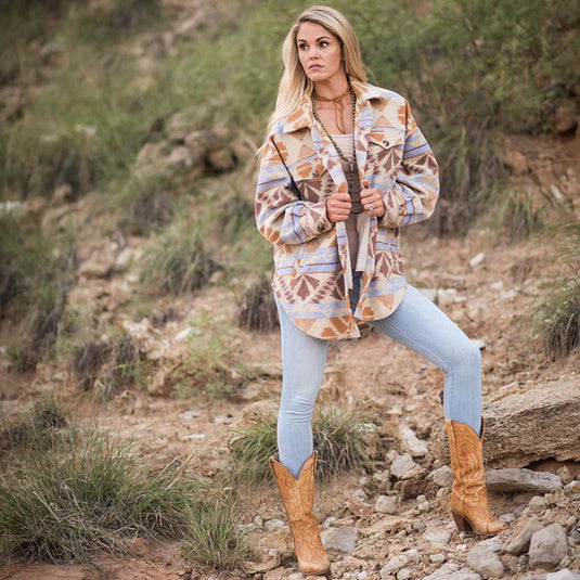 STS Womens Lulu Oversized Shacket - Jacket - Pastel Aztec