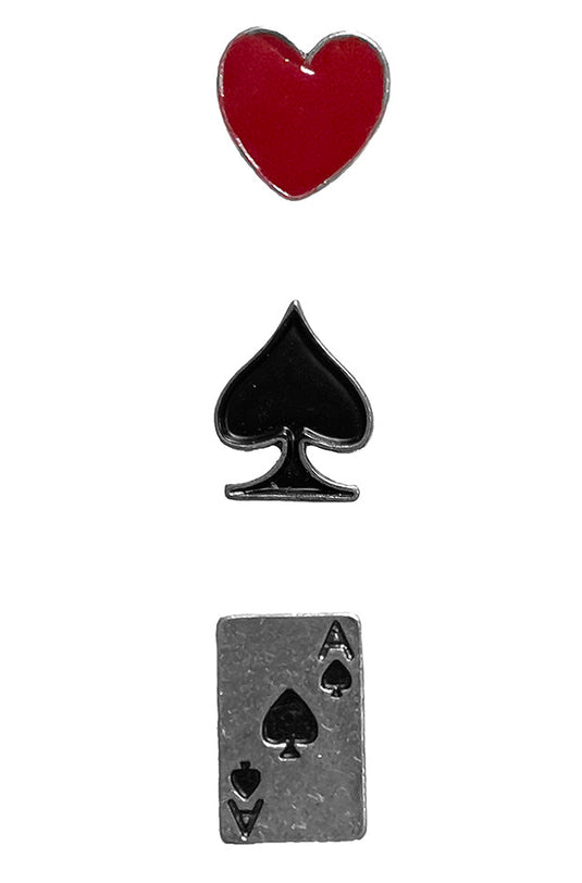 Silver Strike 3 Piece Card Suit Hat Pins