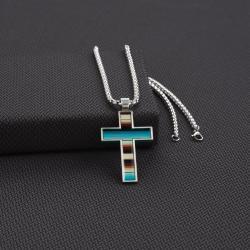 Silver Strike Striped Epoxy Inlay Cross Necklace - Multi