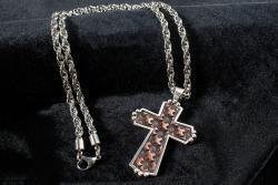 Silver Strike Leather Cross Necklace - Brown
