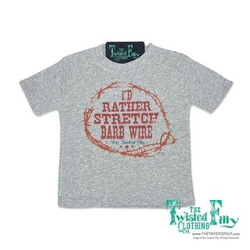 Twisted Filly Infant Retro I'd Rather Stretch Barb Wire Short Sleeve Tee Shirt – Gray