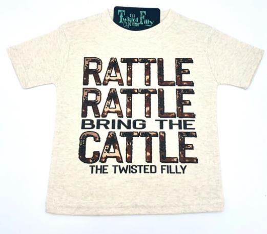 Twisted Filly Toddler Rattle Rattle Bring the Cattle Short Sleeve Tee Shirt – Oatmeal