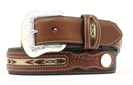 Nocona Top Hand 1-1/2" Embroidered Aztec Inlay with Conchos Belt - Black/Brown