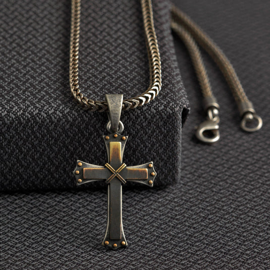 Twister Antique Silver Cross Necklace