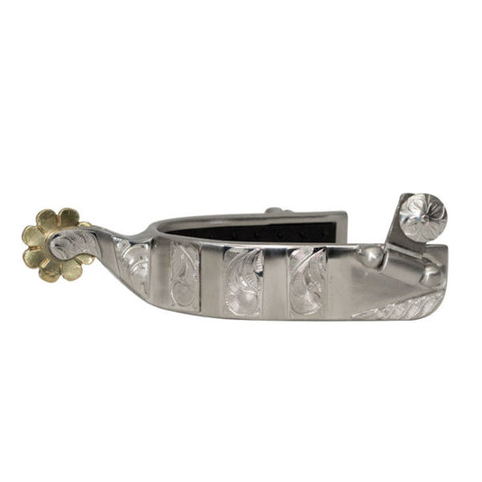 Cowboy Tack Anti-Slip Rubber Comfort Stainless Steel Brushed Engraved Roper Spurs