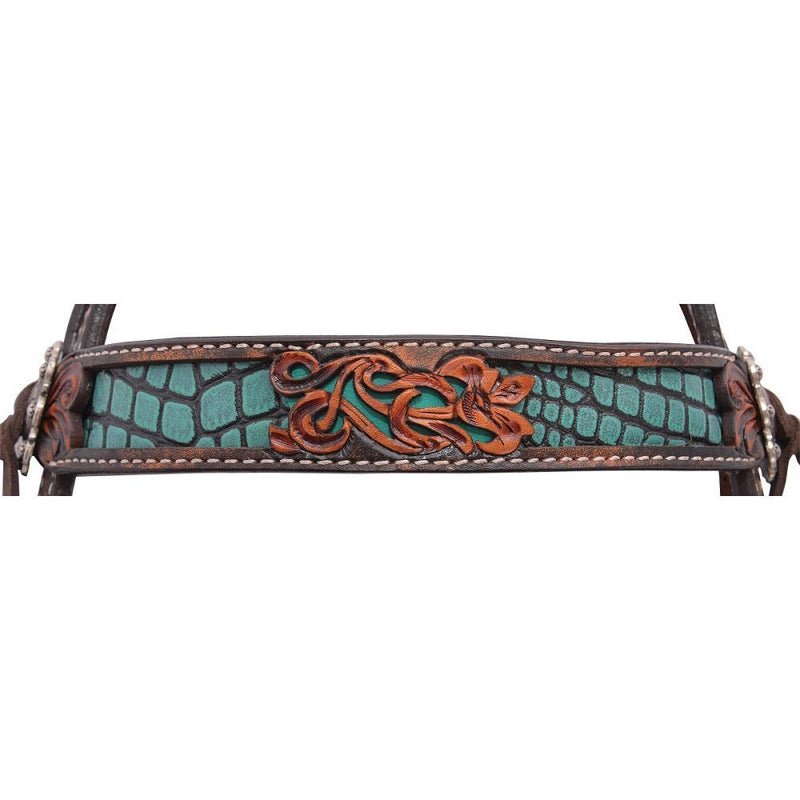 Load image into Gallery viewer, Filigree Turquoise Gator Browband Pony Headstall
