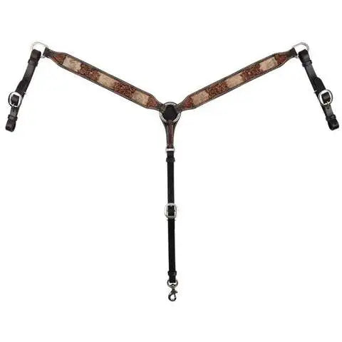 Filigree Brindle Cowhide Inlay Breast Collar
