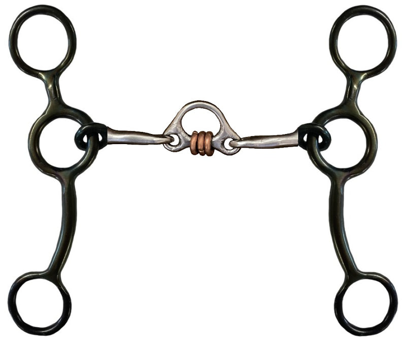 Load image into Gallery viewer, Dutton Short Swept Back Shank Three Piece Small Round Port Gag Bit - 1" Gag

