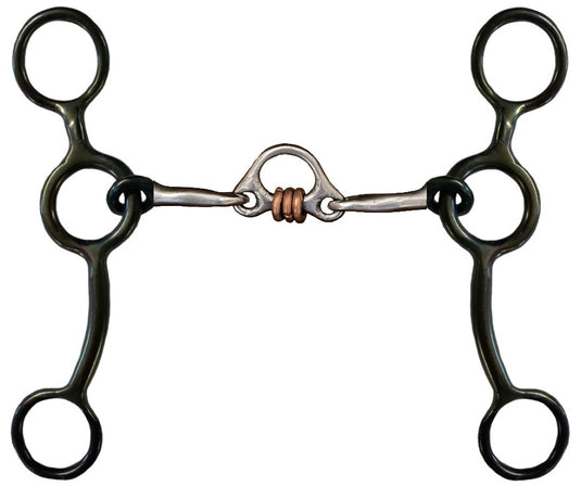 Dutton Short Swept Back Shank Three Piece Small Round Port Gag Bit - 1" Gag