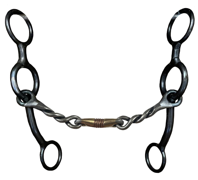 Load image into Gallery viewer, Dutton Short Swept Back Shank Three Piece Twisted Wire Dog Bone Gag Bit - 1" Gag
