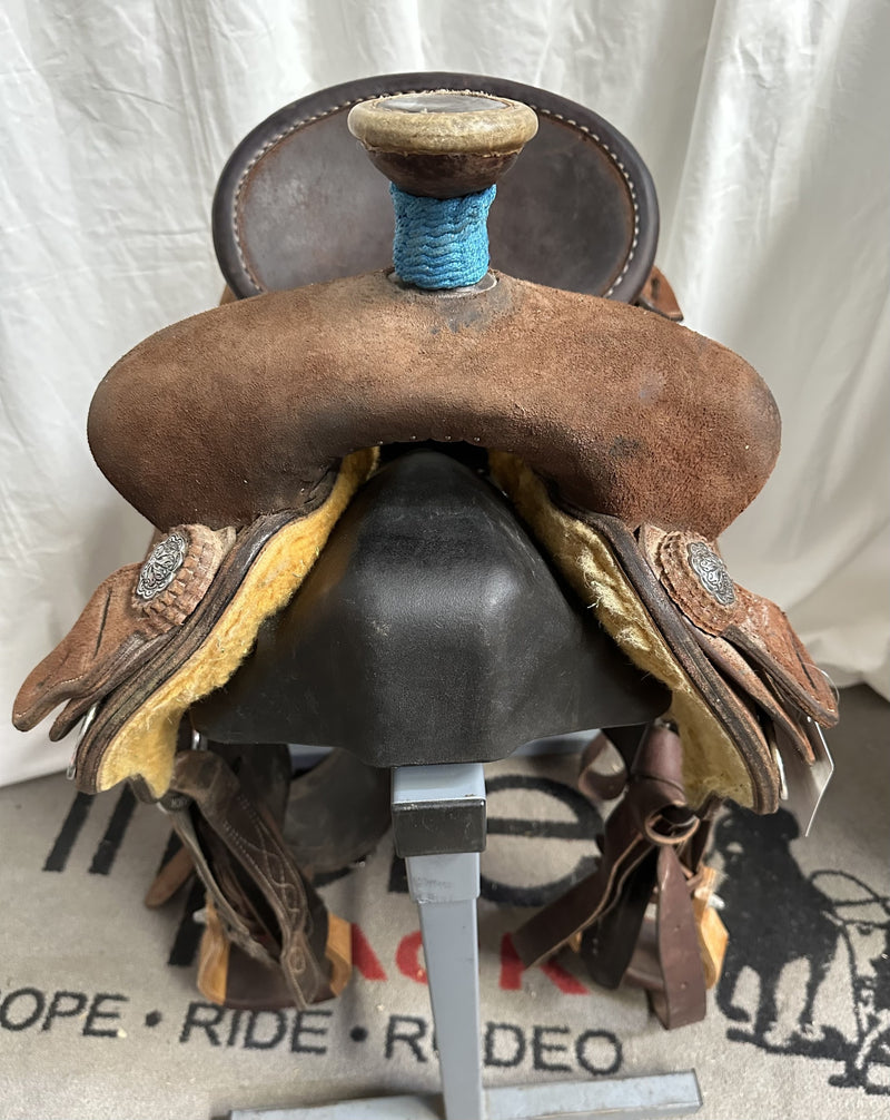 Load image into Gallery viewer, Used Elite Chocolate Roughout Team Roper Saddle 14"
