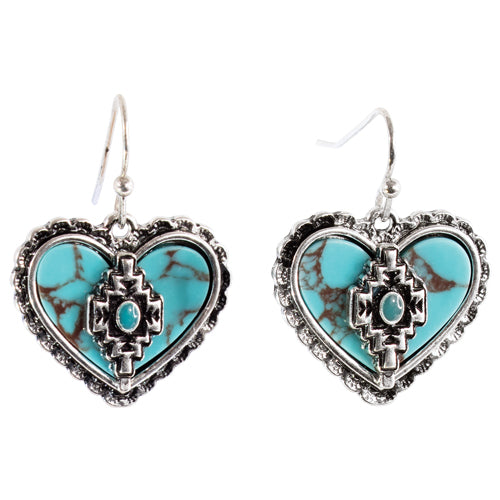 Justin Turquoise Stone Aztec Heart Earrings