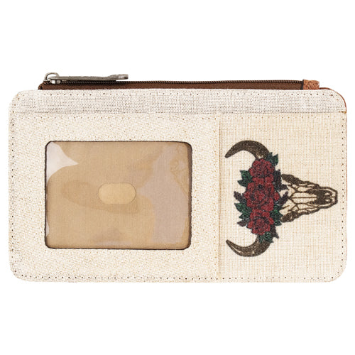 Justin Canvas Steer Skull & Flowers Crown Card Organizer Wallet