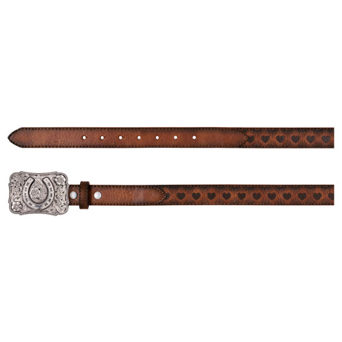 Catchfly 1" Girls Heart & Sunburst Embossed Belt - Brown