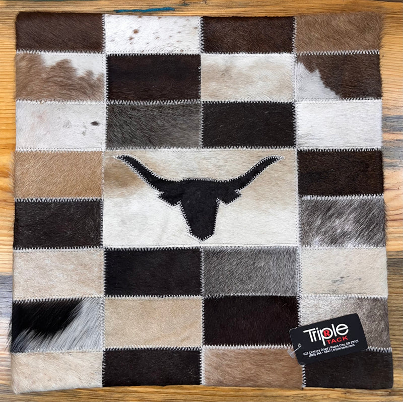 Load image into Gallery viewer, Patchwork Cowhide Pillowcase - Steer Head
