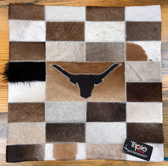 Patchwork Cowhide Pillowcase - Steer Head