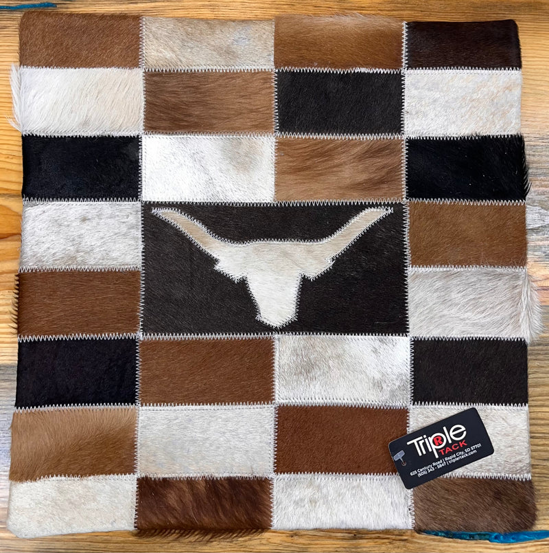 Load image into Gallery viewer, Patchwork Cowhide Pillowcase - Steer Head
