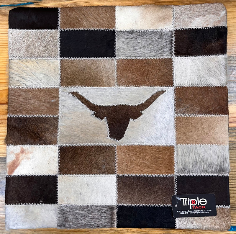 Load image into Gallery viewer, Patchwork Cowhide Pillowcase - Steer Head
