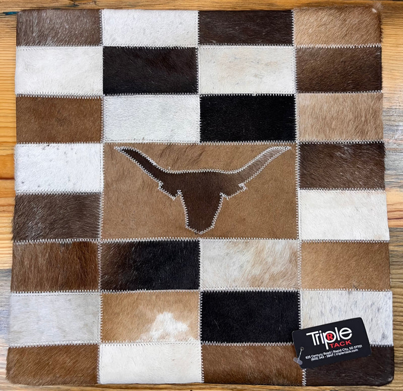 Load image into Gallery viewer, Patchwork Cowhide Pillowcase - Steer Head
