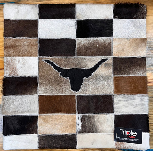 Patchwork Cowhide Pillowcase - Steer Head