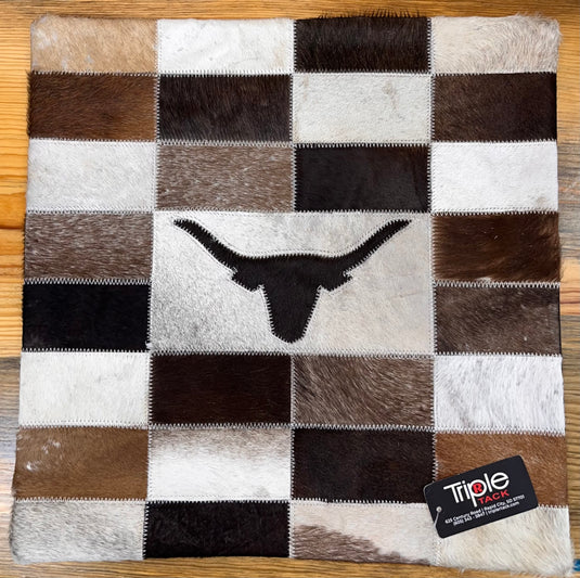 Patchwork Cowhide Pillowcase - Steer Head